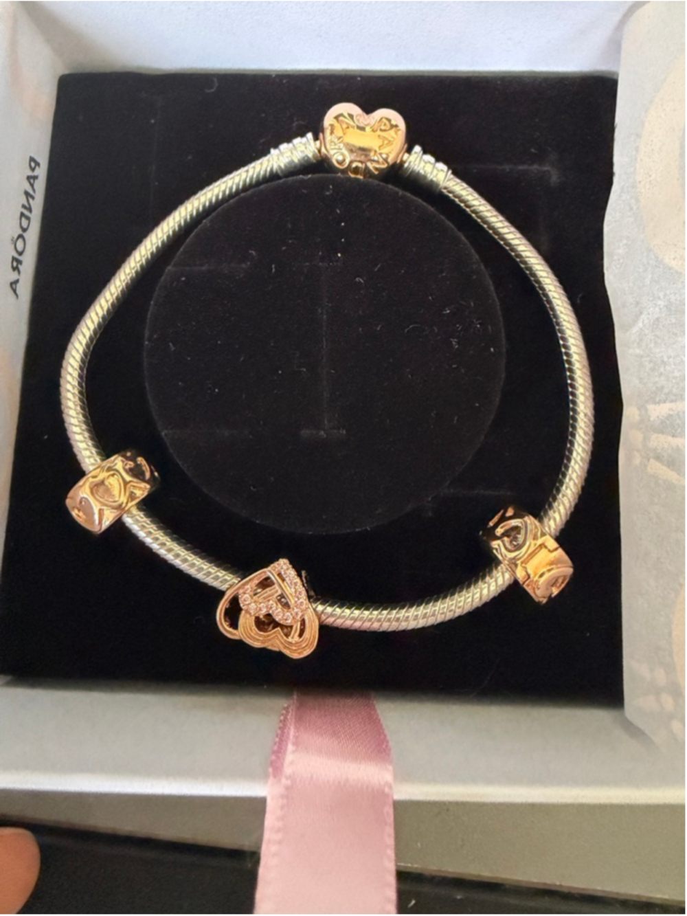 PANDORA Rose Gold Intertwined Love Hearts Bracelet Gift Set 7.9 Inches